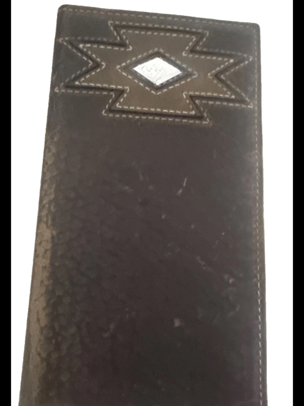 ARIAT MEN'S DARK BROWN DISTRESSED GENUINE LEATHER WALLET / CHECKBOOK COVER